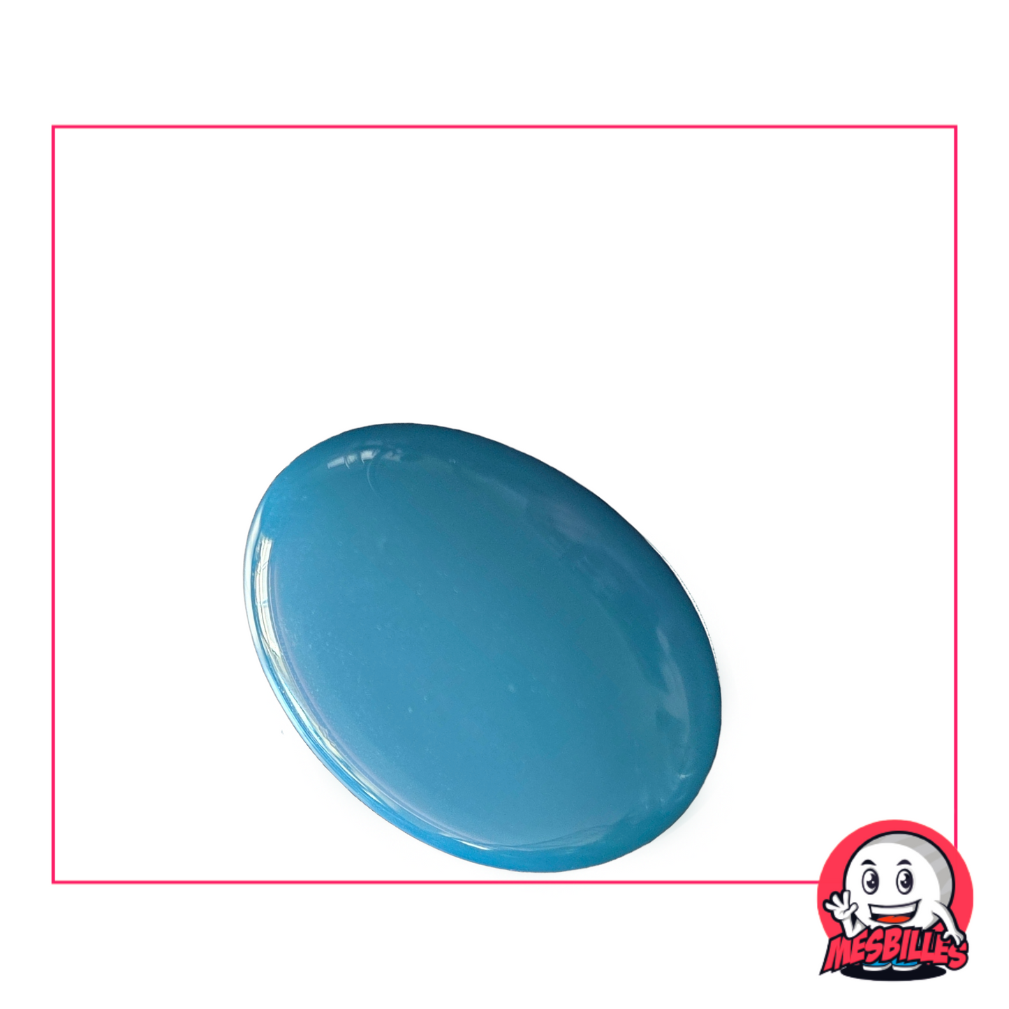 Canica plana azul claro mate de 30 mm llamada Perla Azur - vendida por unidad en MisCanicas.com