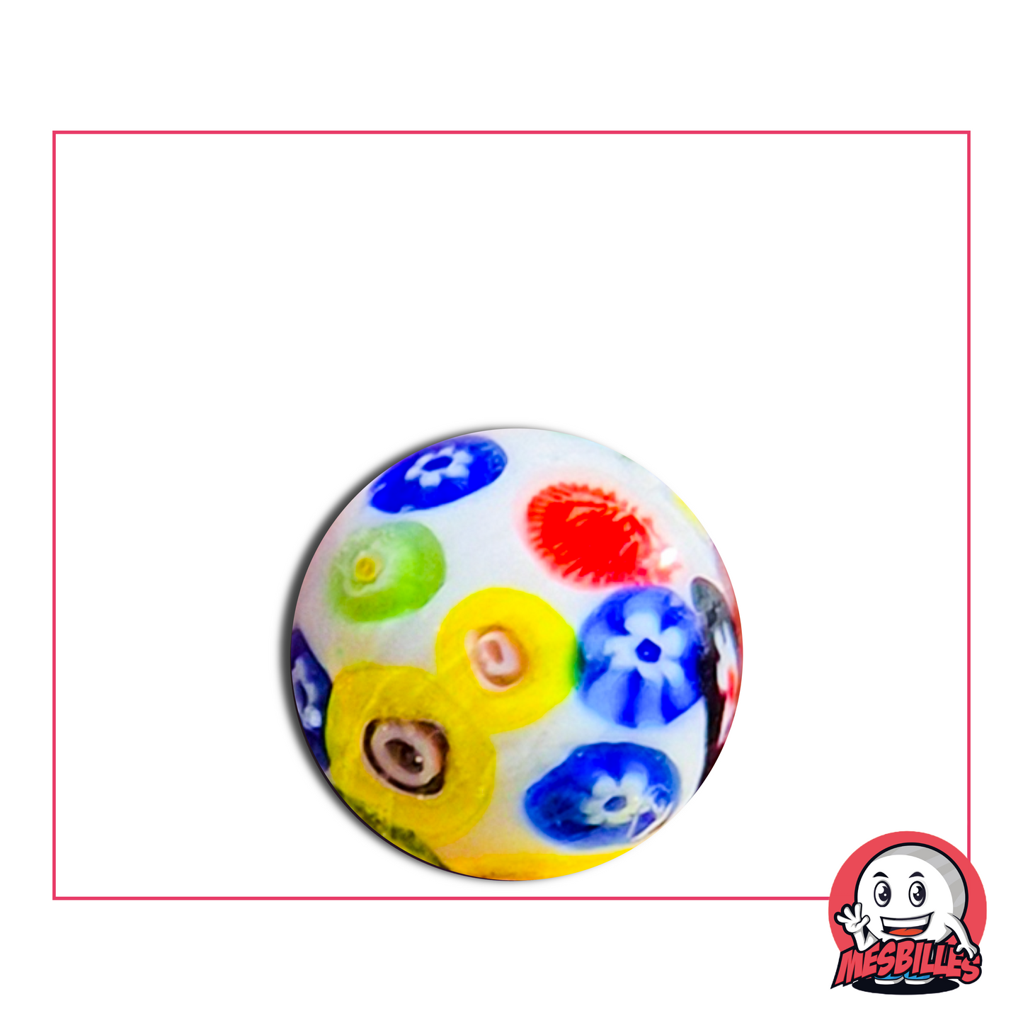 Canica grande blanca de 22 mm con flores de colores estilo millefiori