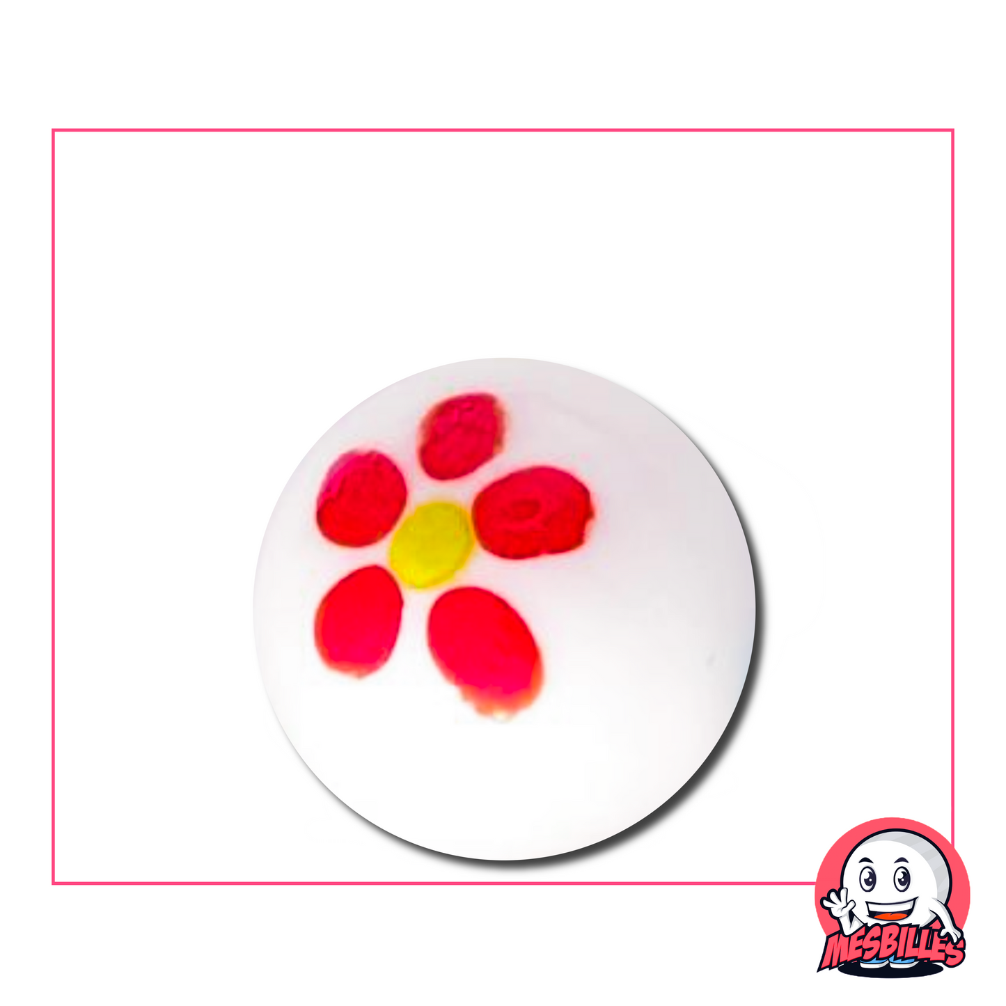 La Canica Pâquerette Blanca y Roja 25 mm es una canica artística, de fabricación artesanal.