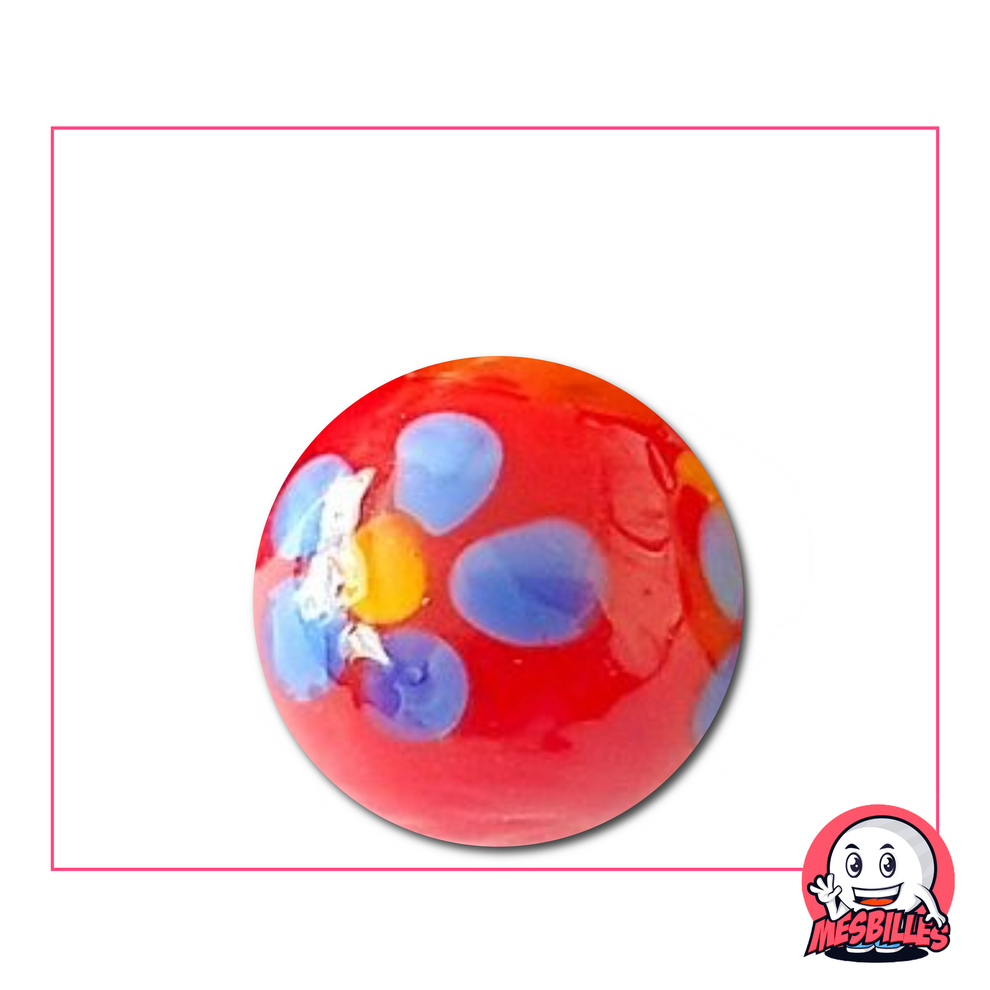 La Canica Pâquerette Roja de 25 mm es una canica artística, de fabricación artesanal.