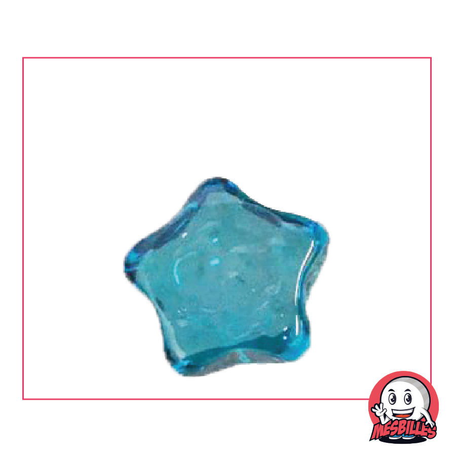 Canica Hollywood de cristal translúcido azul claro con forma plana, tamaño 2 cm - MisCanicas