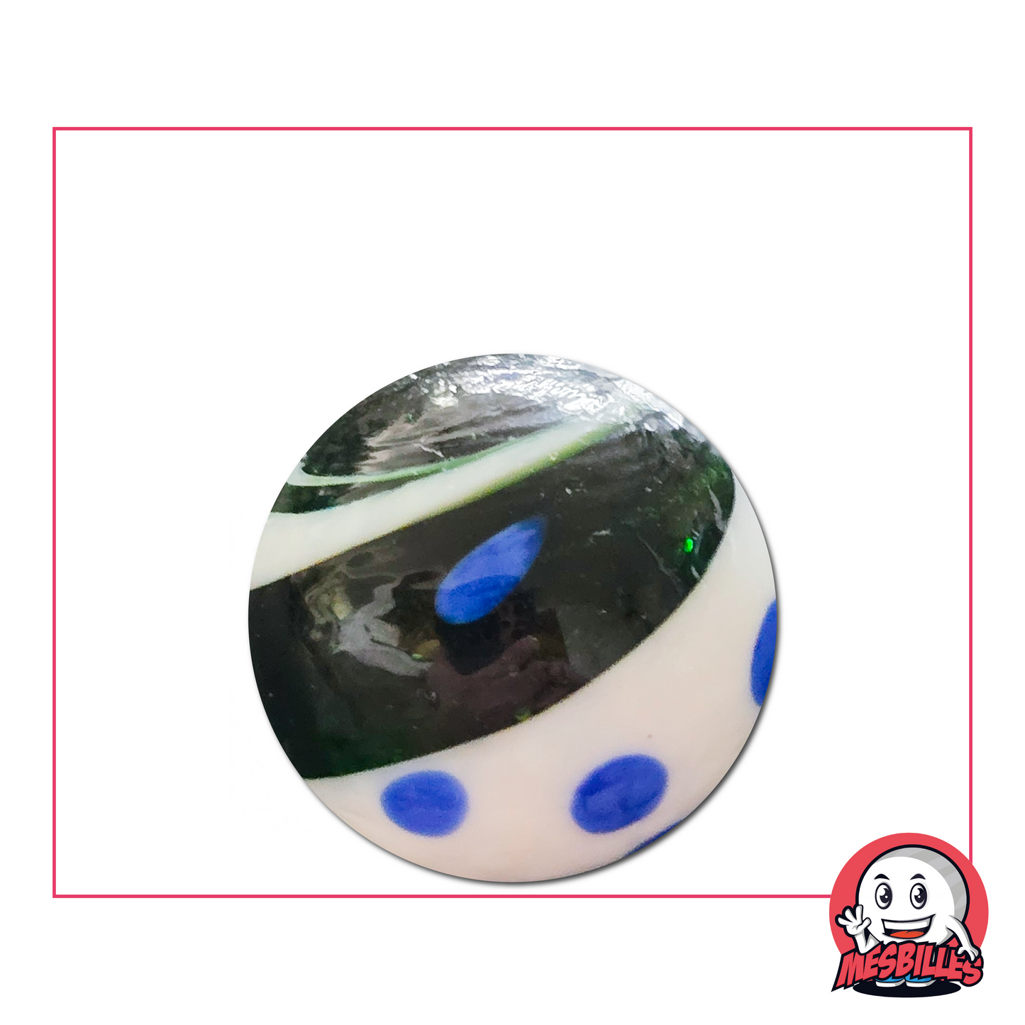 Canica Big Bang blanca y verde de 25 mm: canica decorativa bicolor de cristal con un motivo cósmico