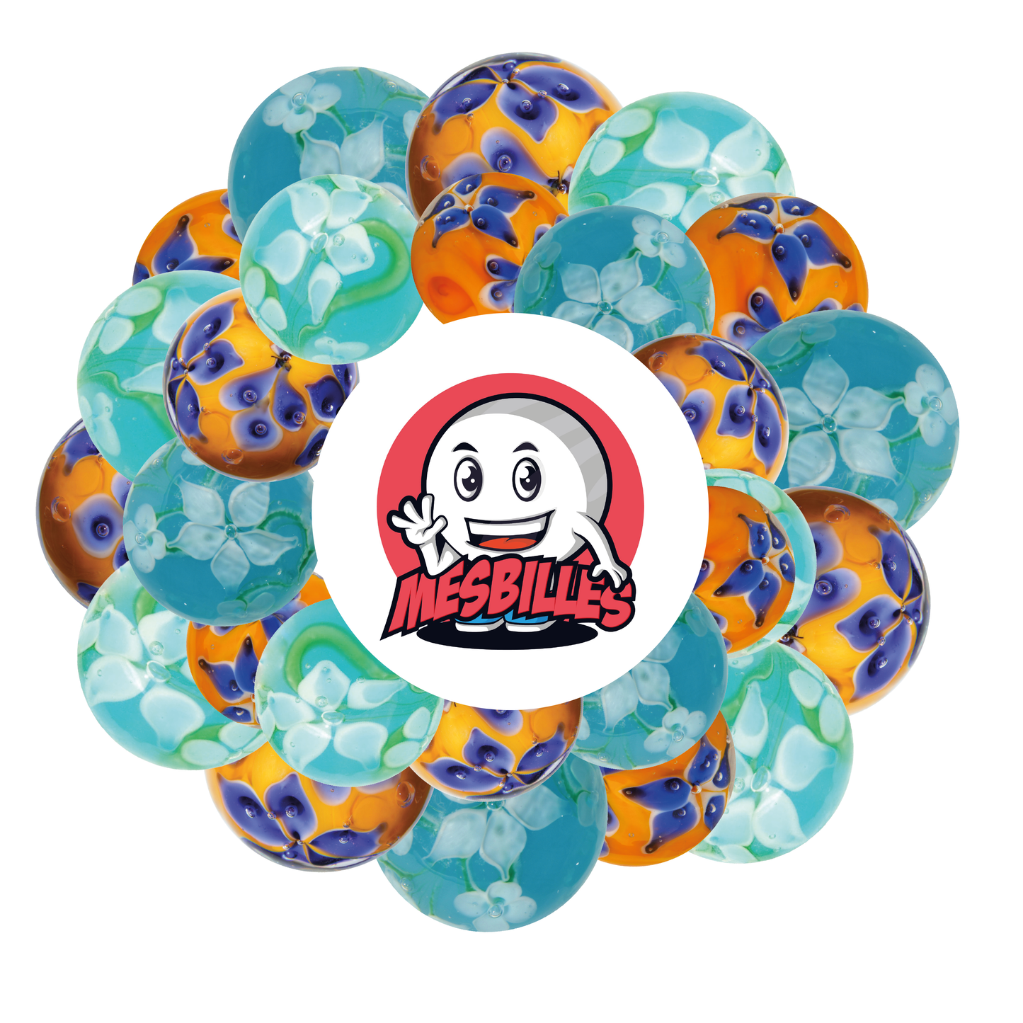1 Canica Art Corona Florida Azul 16 mm