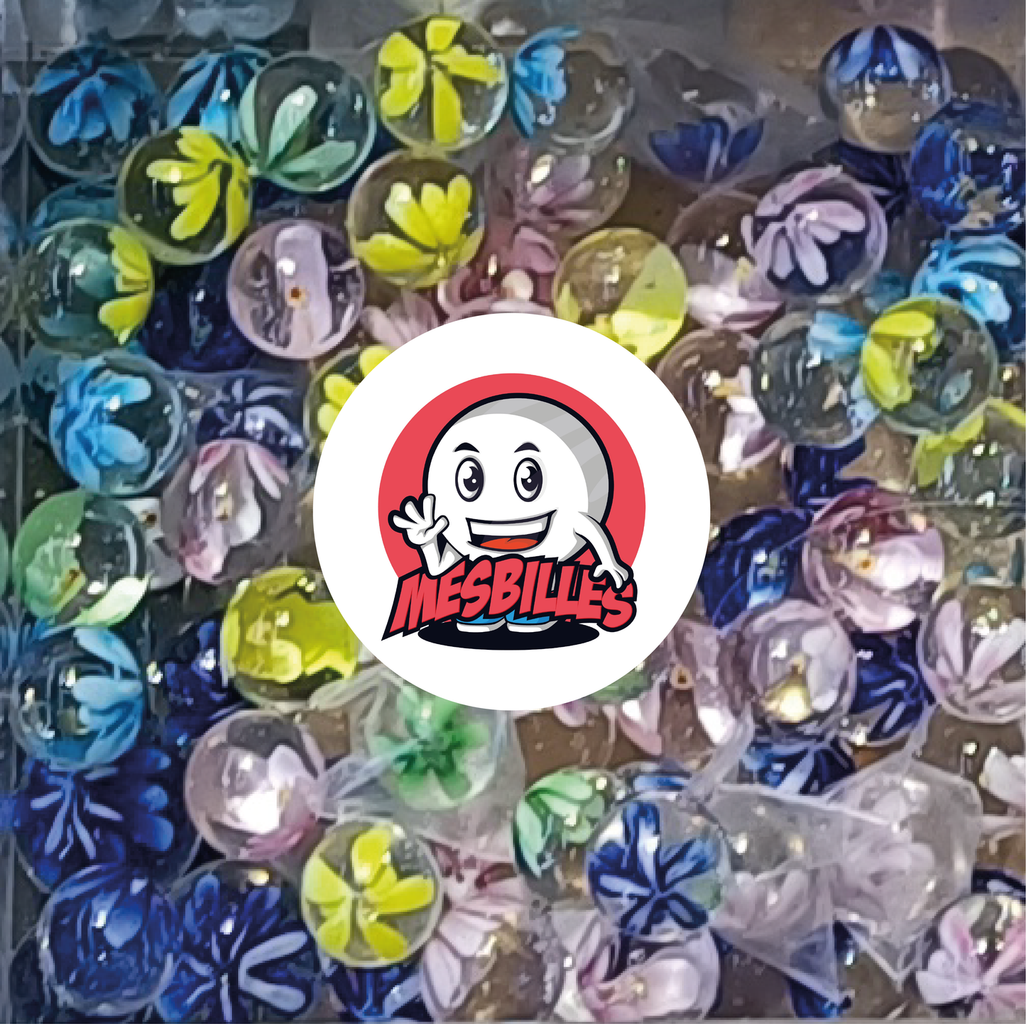 1 Canica Arte Flor 3D Azul 16 mm