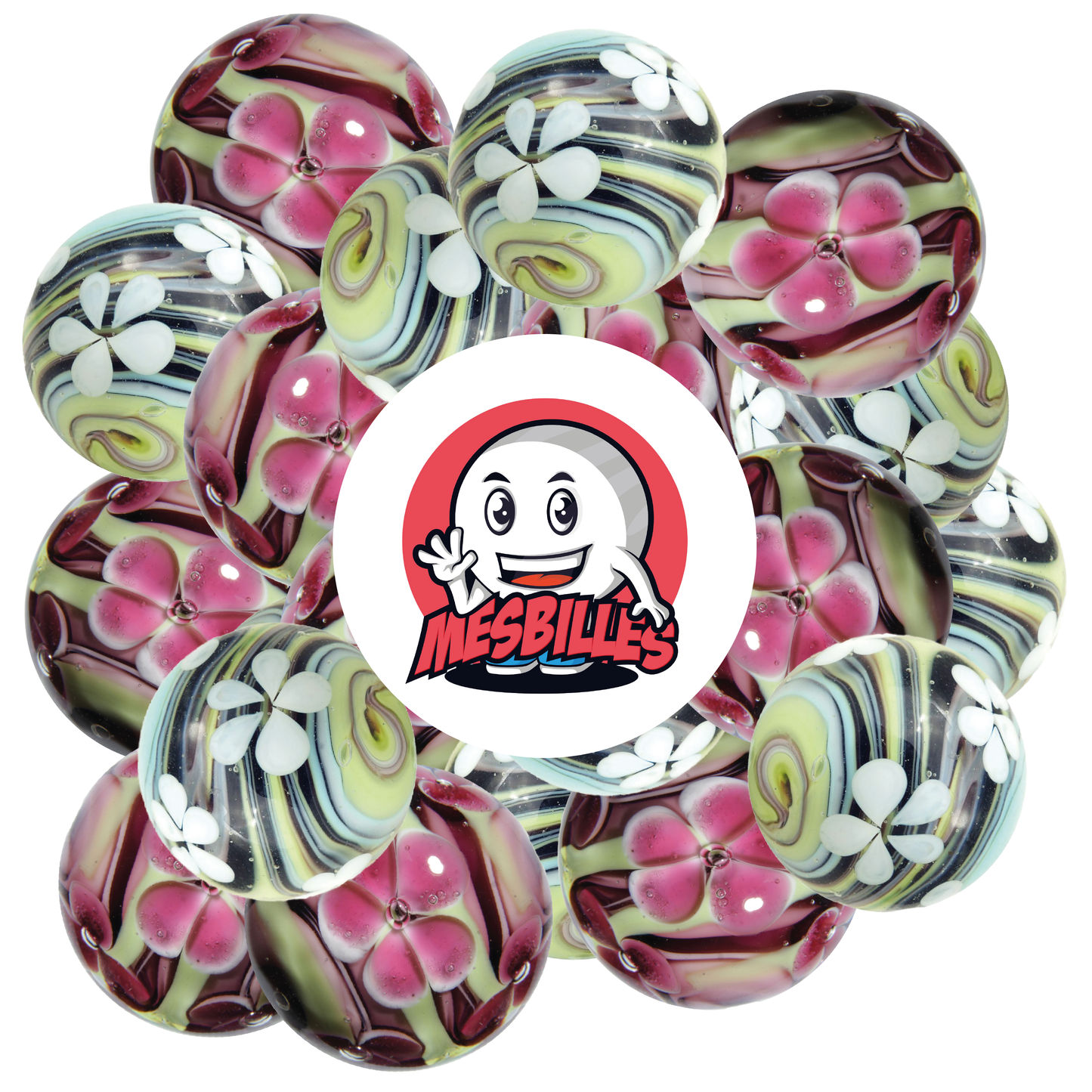 1 Canica Art Tornado Florido Negro 22 mm