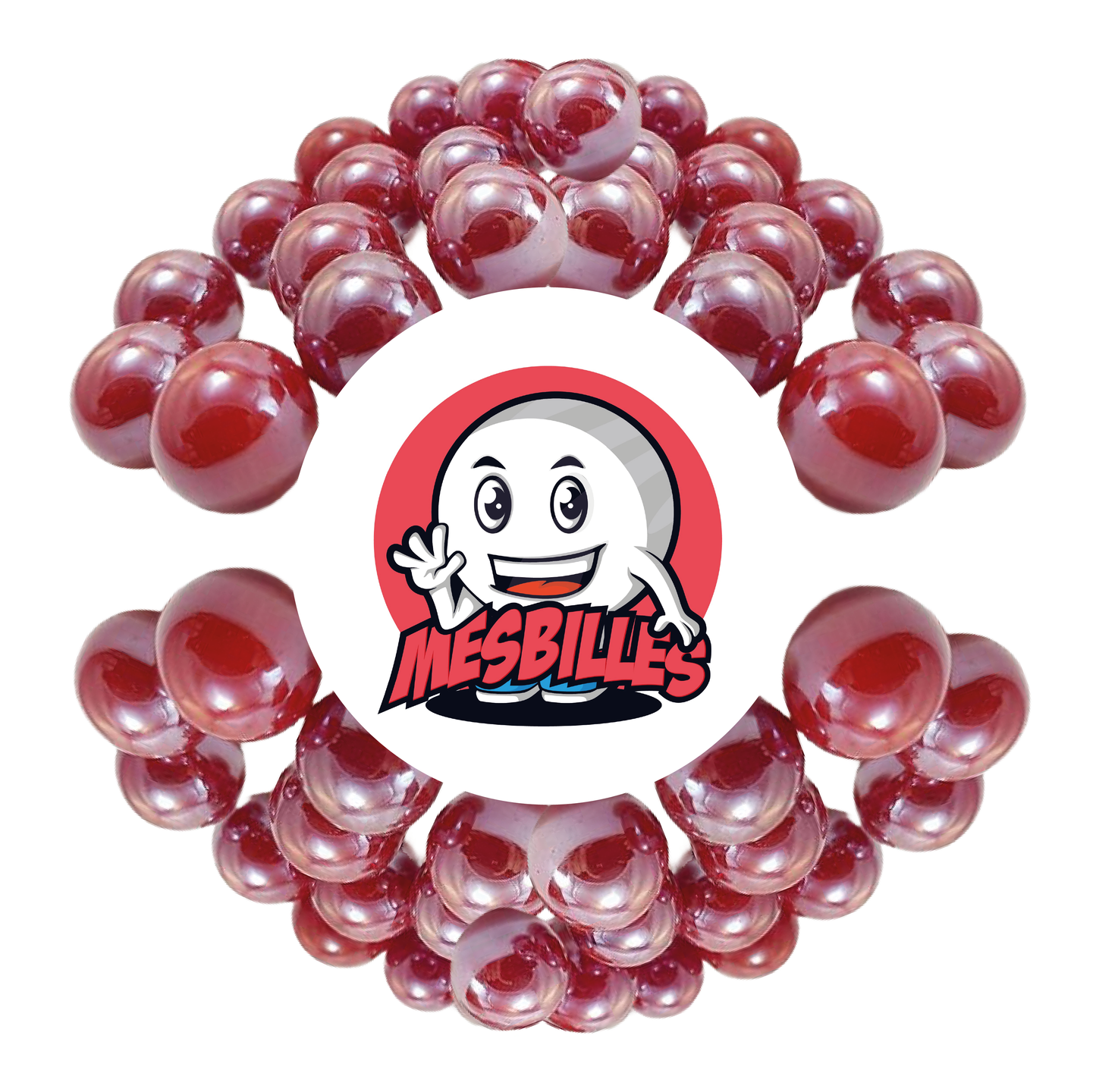 Imagen de la mascota MisCanicas rodeada de Canicas Brillantes 14 mm - Vidrio opaco y brillante rojo