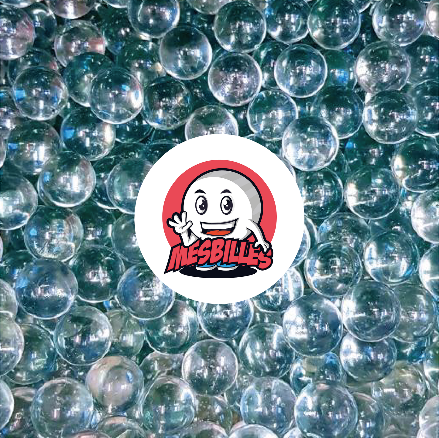 Imagen de la mascota MisCanicas rodeada de canicas Lupa de cristal translúcido color cristal - 16 mm - MisCanicas