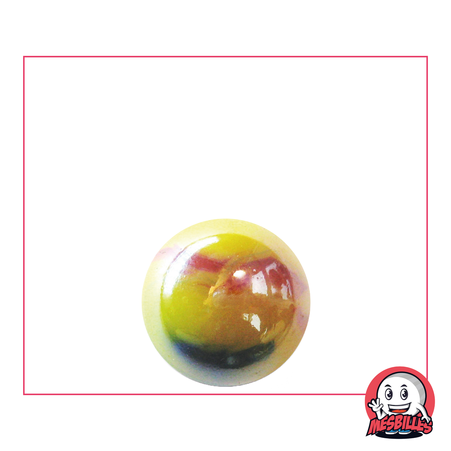 1 Canica Canario de 16 mm en vidrio opaco, amarillo ultra brillante con ondas rojas y azules