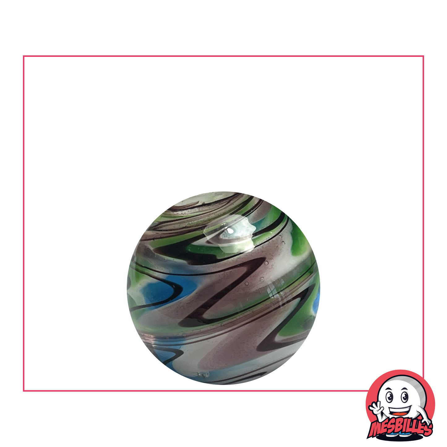 Canica de Arte Speedy Flash Verde 22 mm, múltiples rayas, mayoritariamente verde - juguete sostenible
