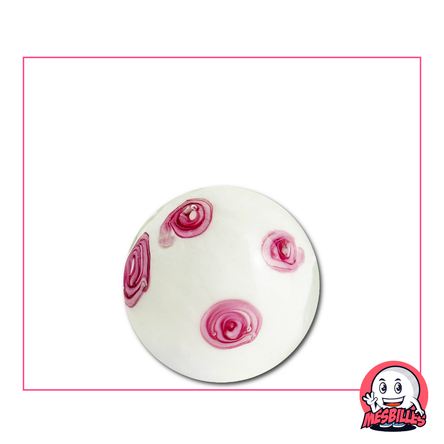 Canica de arte blanca artesanal de 22 mm decorada con delicadas flores rosas, que simbolizan la frescura y la belleza efímera de la primavera japonesa.