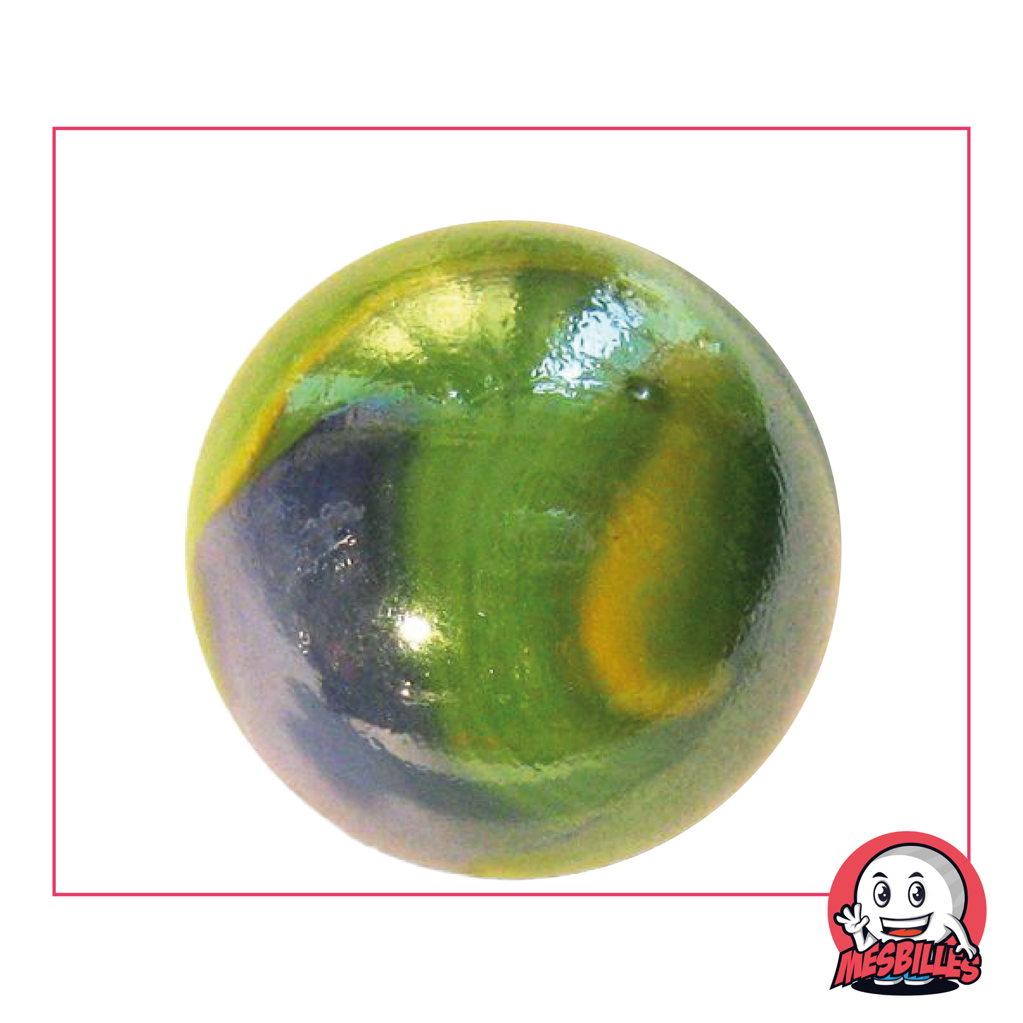 Canica Gloster 42 mm de vidrio de color verde - amarillo ultra brillante y opaco, tamaño ballena