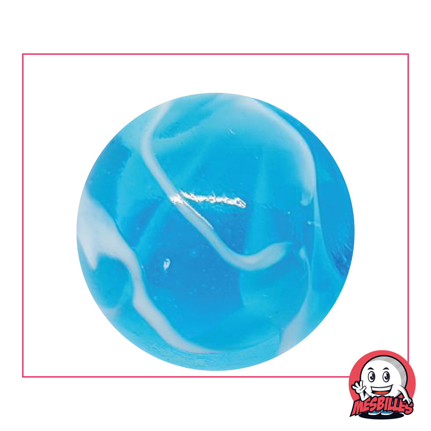 Canica H2O de 42 mm, de cristal azul transparente con ondas azuladas, canica de tamaño ballena