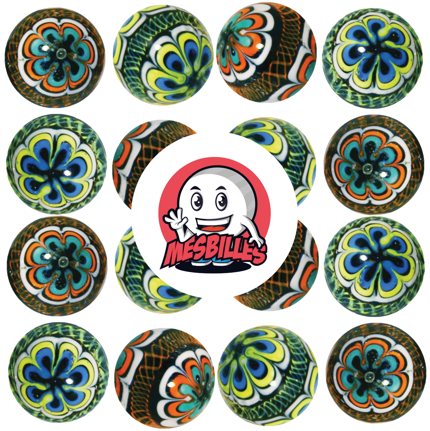 1 Canica Mandala Naranja 16 mm
