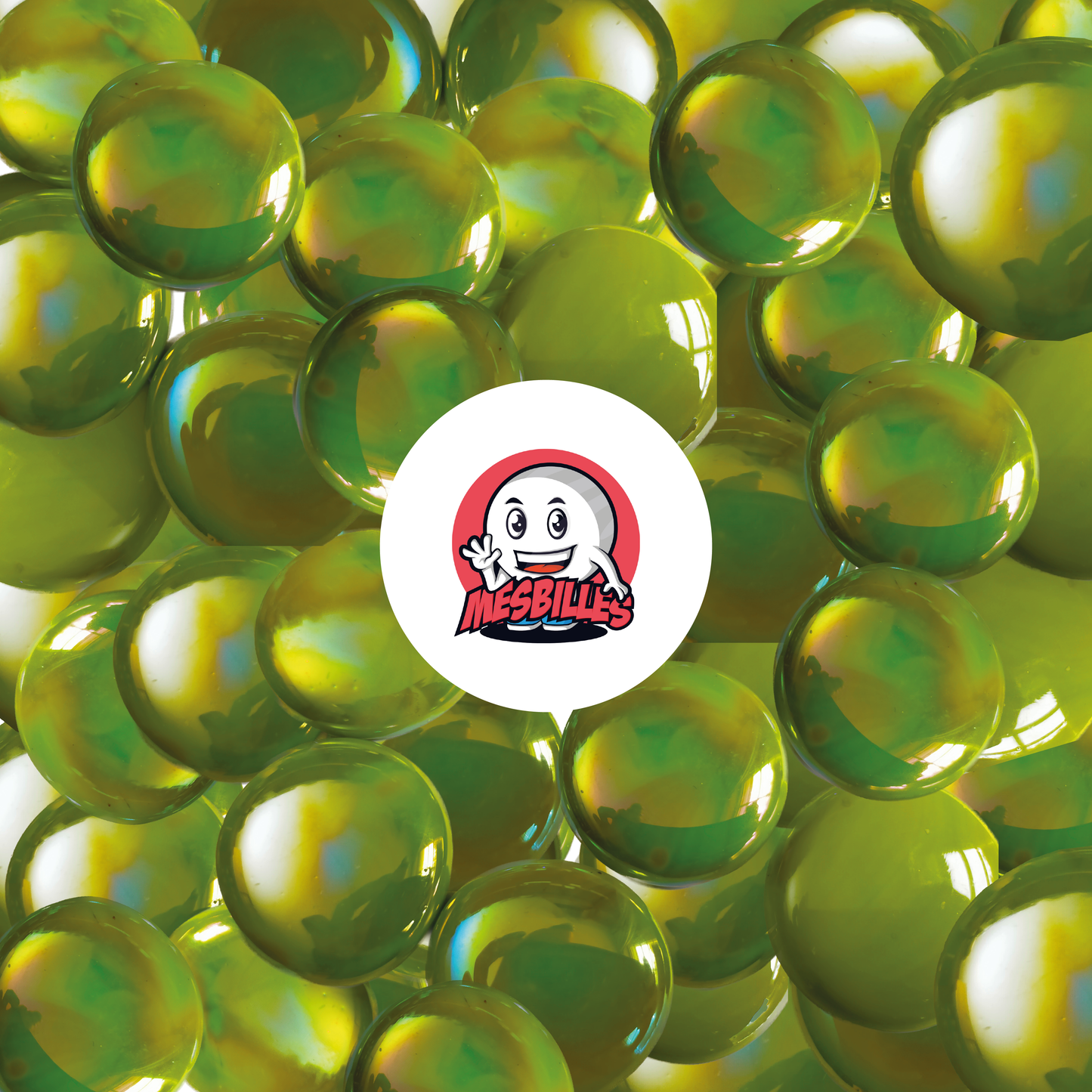 1 Canica Plana Brillante Verde-Amarilla 30 mm