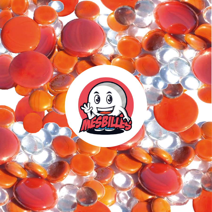 MisCanicas - 250 gr Canicas Planas, mezcla naranja, 30 mm, 18 mm, 12 mm, opacas y transparentes