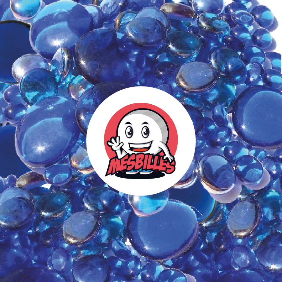 Mascota MisCanicas - Canicas planas en diferentes tonos azules, transparentes y translúcidas, 12 mm-30 mm