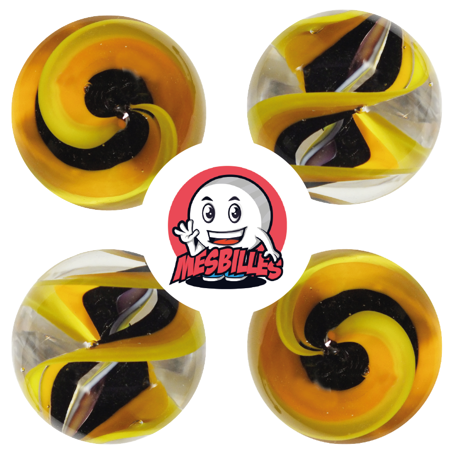Canica artística mezcla de amarillo y negro transparente - MisCanicas