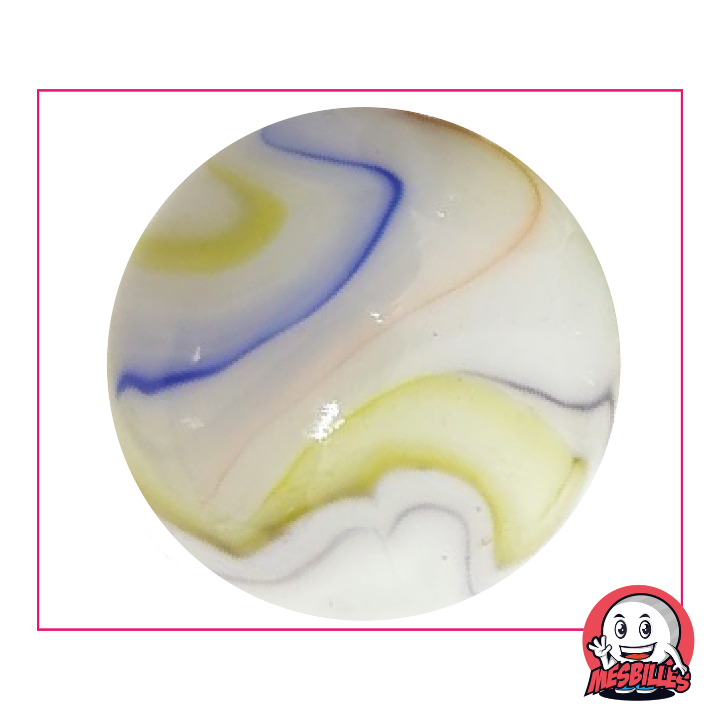 Canica Multi-chiffonnade de 50 mm tipo porcelana antigua, rayas de colores, canica muy grande