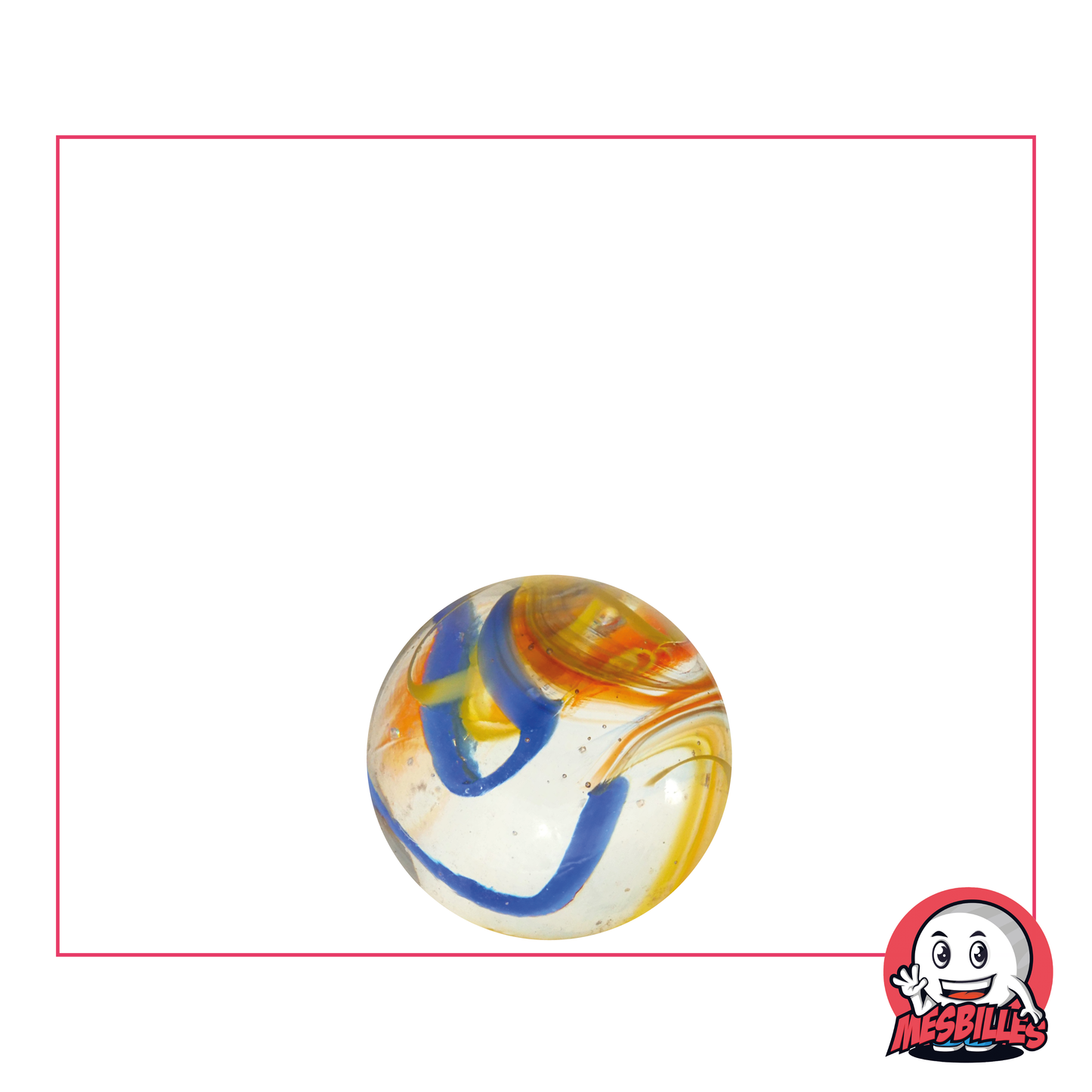 Canica Perroquet 14 mm - Fusión de colores rojo, amarillo y azul en vidrio transparente