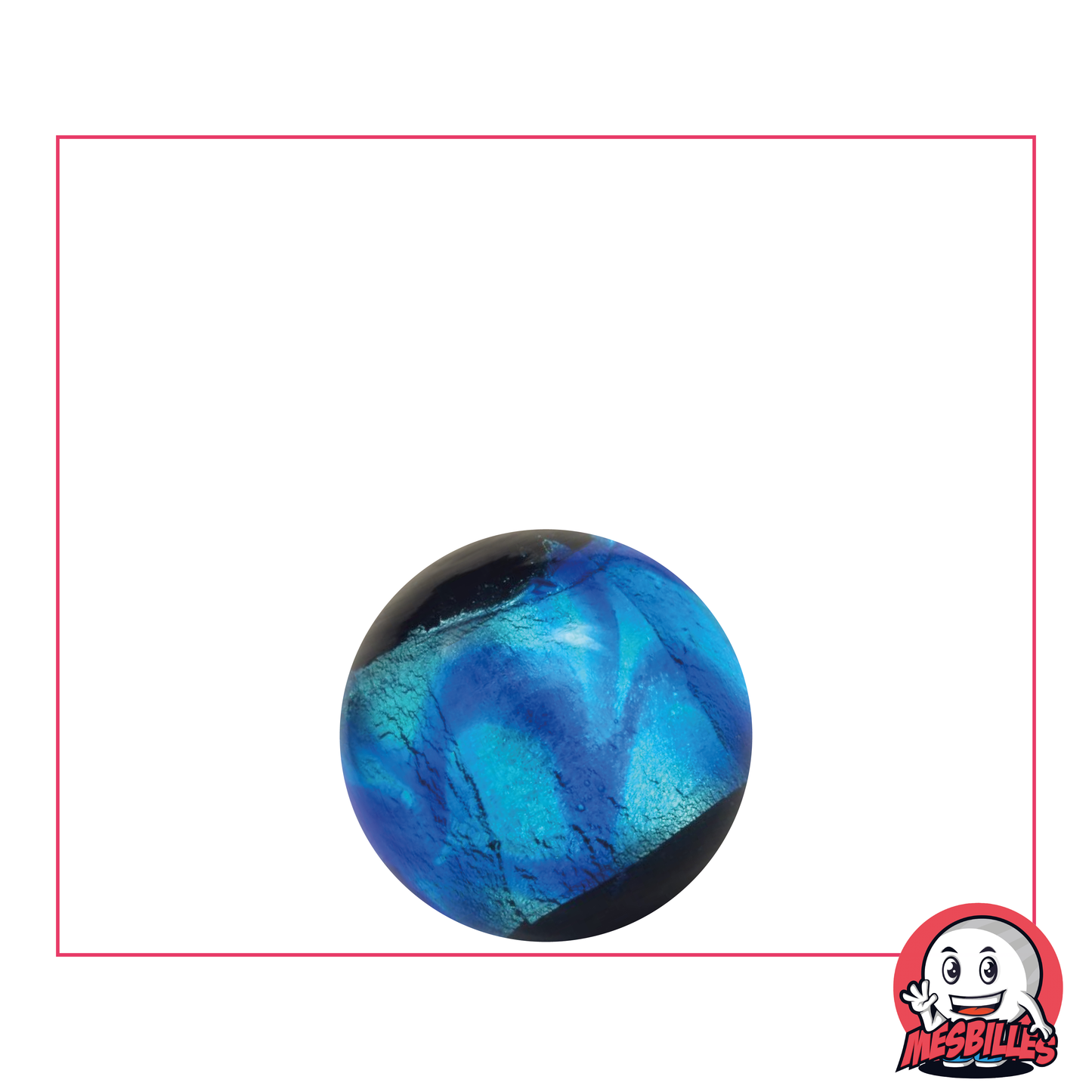 Canica Art Machu Picchu Azul 16 mm de alta gama, negra con una cinta metalizada azulada