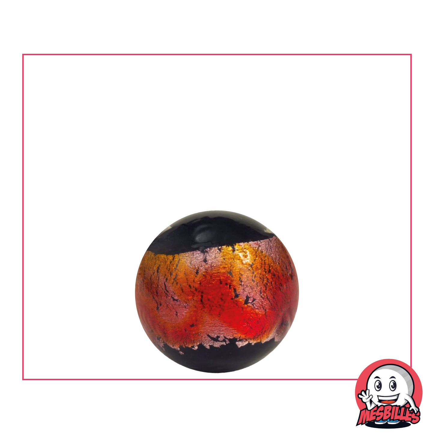 Canica Art Machu Picchu Roja 16 mm de alta gama, negra con una cinta metalizada rojo anaranjada