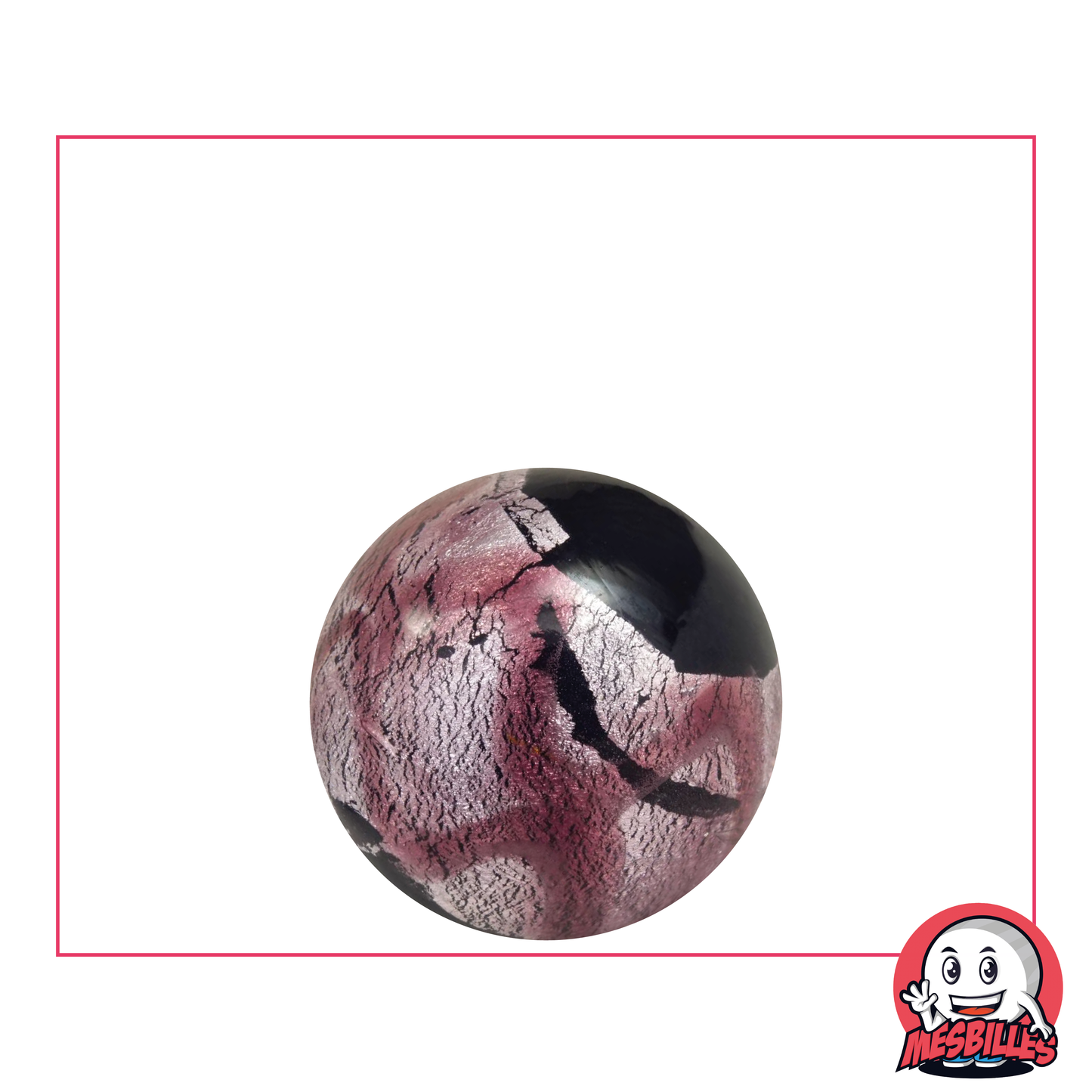 Canica Art Machu Picchu Violeta 22 mm, rodeada por una amplia cinta metalizada rosa violeta