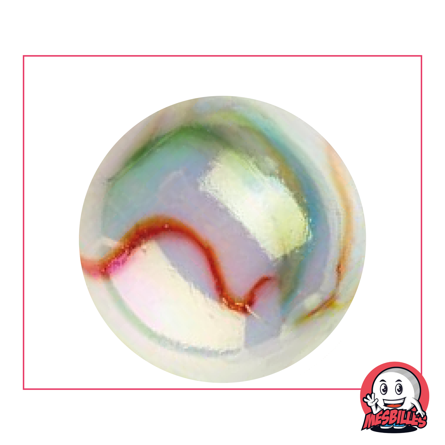 Canica Preciosa de 42 mm de cristal multicolor nacarado blanco decorada con espirales, canica muy grande