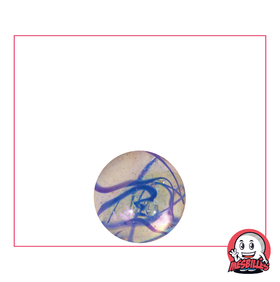 Canica Cinta Azul 14 mm, canica de cristal translúcido atravesada por rayas de colores - MisCanicas