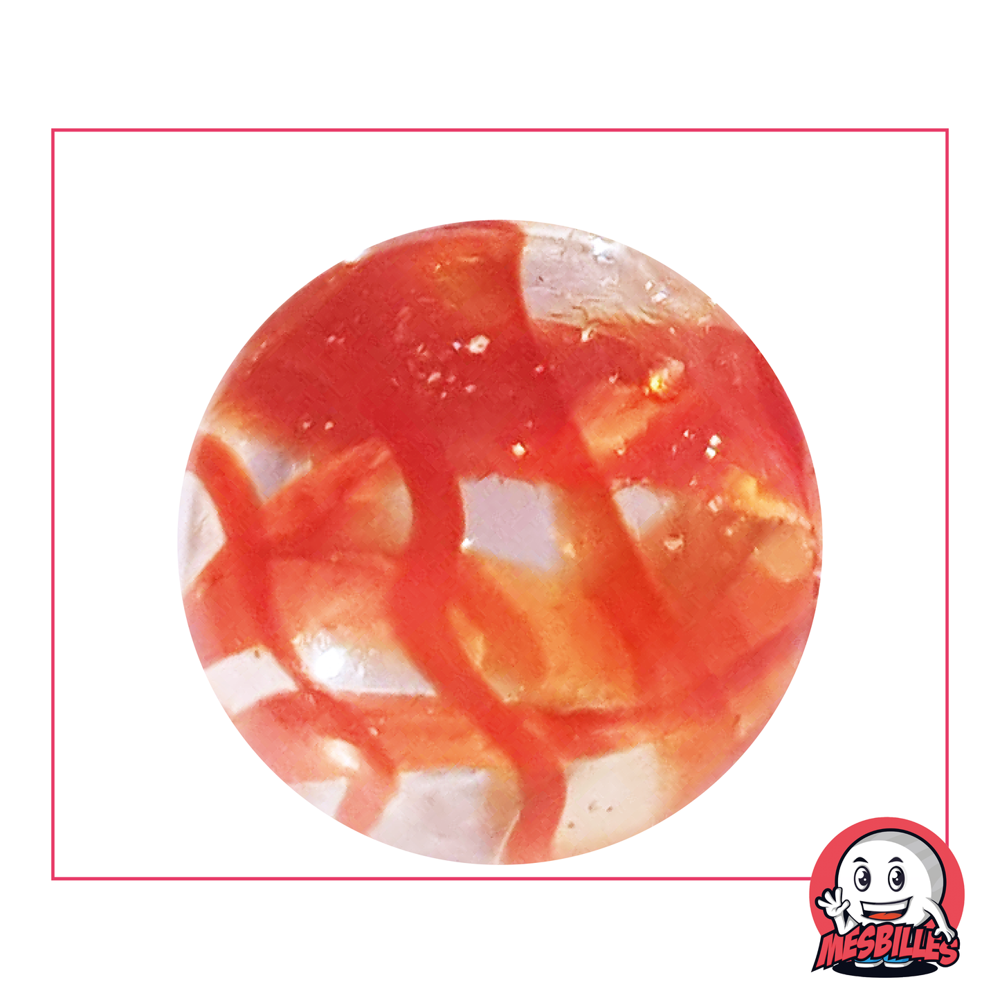 Canica Cinta Roja 42 mm Canica Grande Transparente atravesada por volutas rojas, canica tamaño Ballena