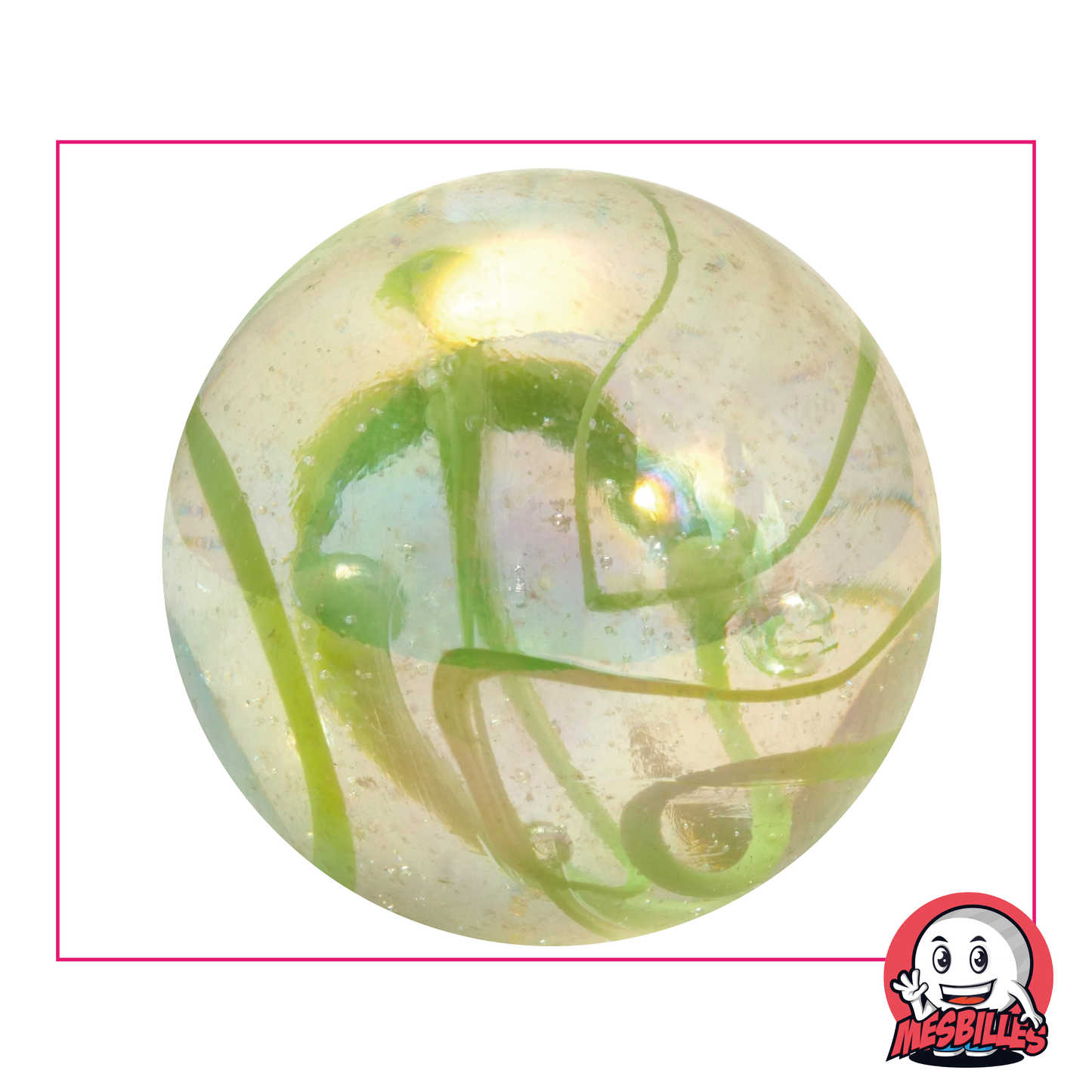 Canica Cinta Verde de 50 mm de cristal atravesada por una cinta verde decorativa, canica grande de gran tamaño