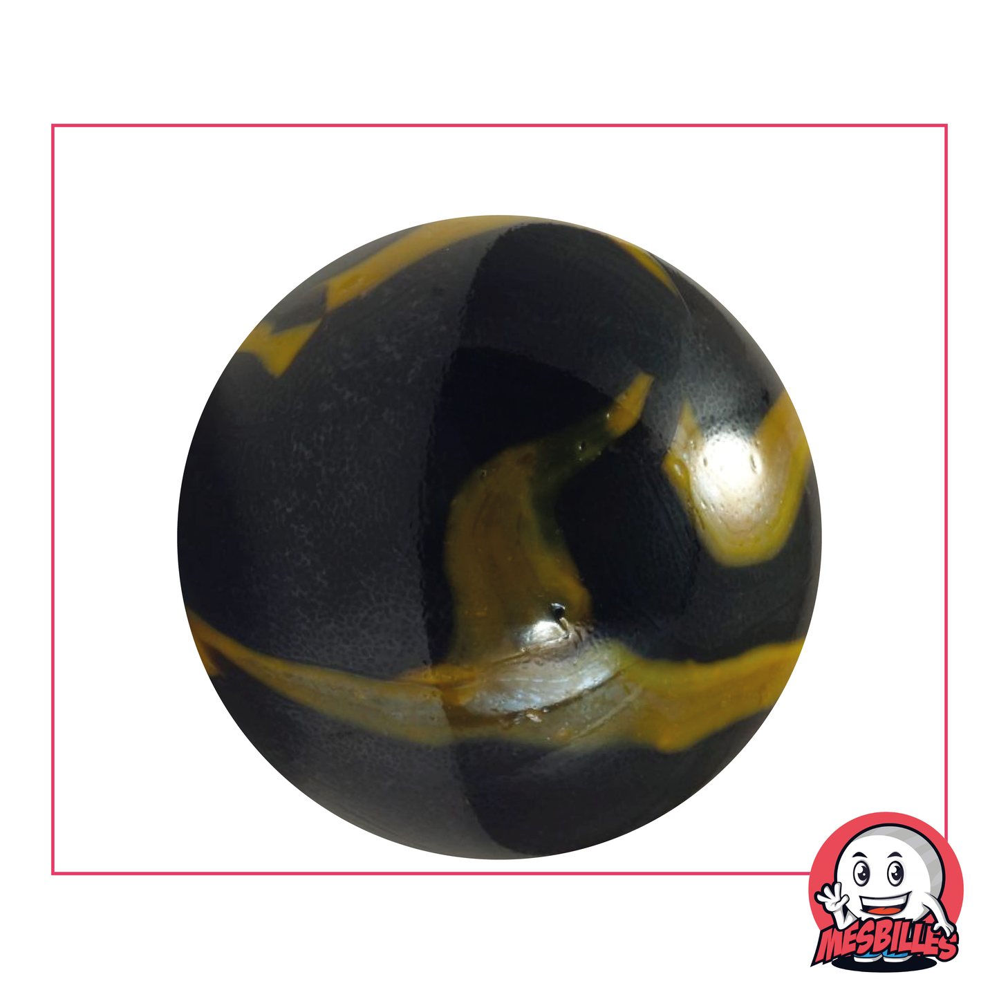 Canica subterránea de 42 mm de vidrio negro brillante con manchas amarillas, canica tamaño ballena, canica grande