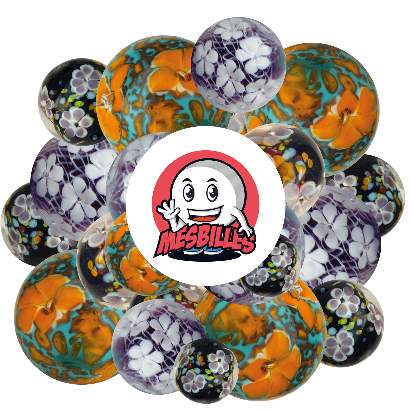 1 Canica Arte Tapiz Floral Negro 22 mm