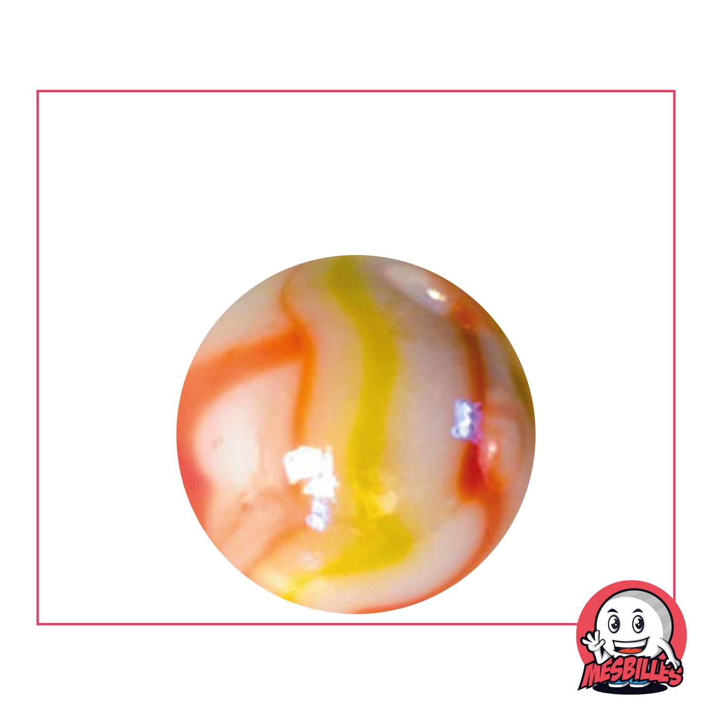 Canica Tigre Naranja de 25 mm, aspecto porcelana blanca brillante y vagues naranjas para un look exótico