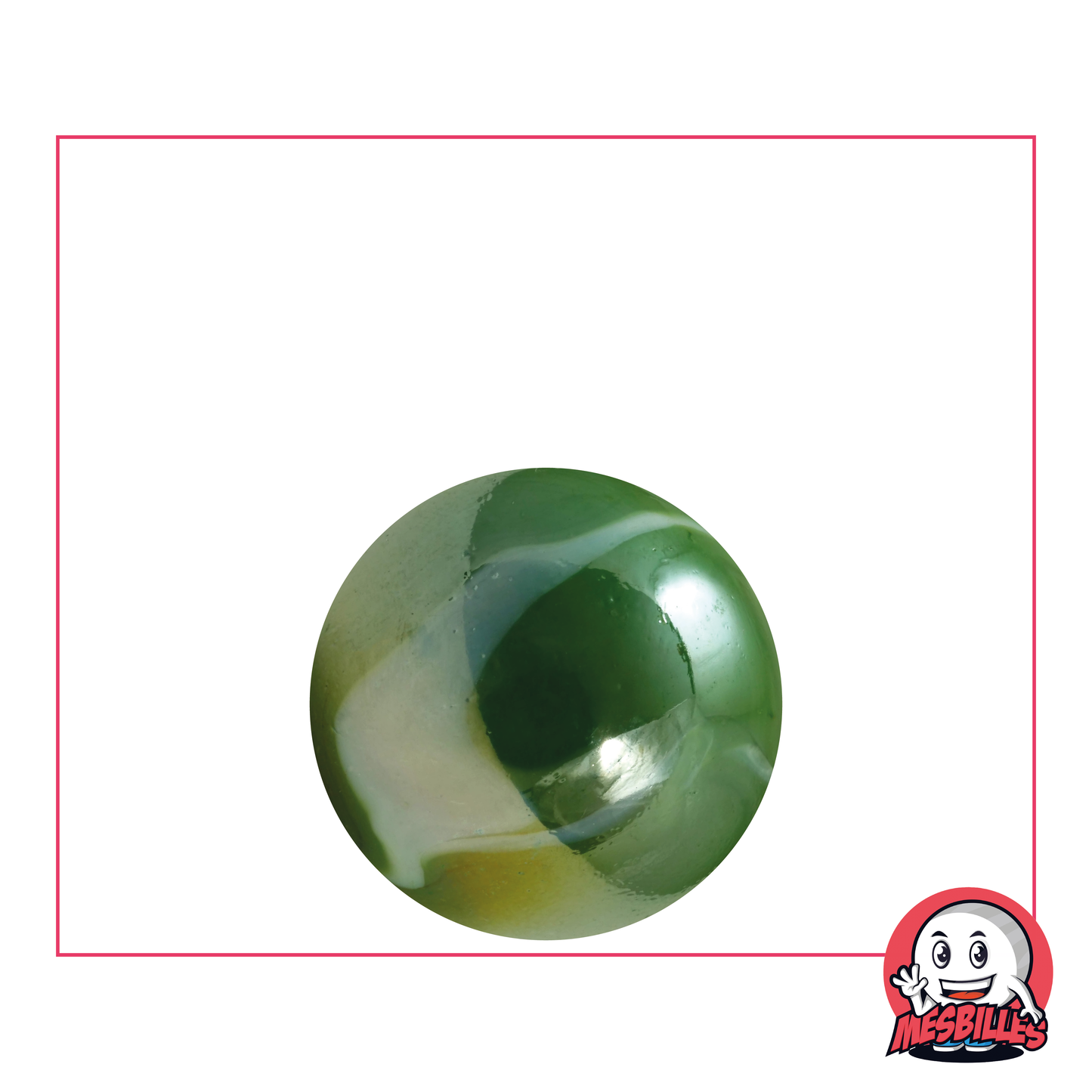 Canica de vidrio Verazade - Canica verde nacarada brillante con trazos blancos, para una estética única