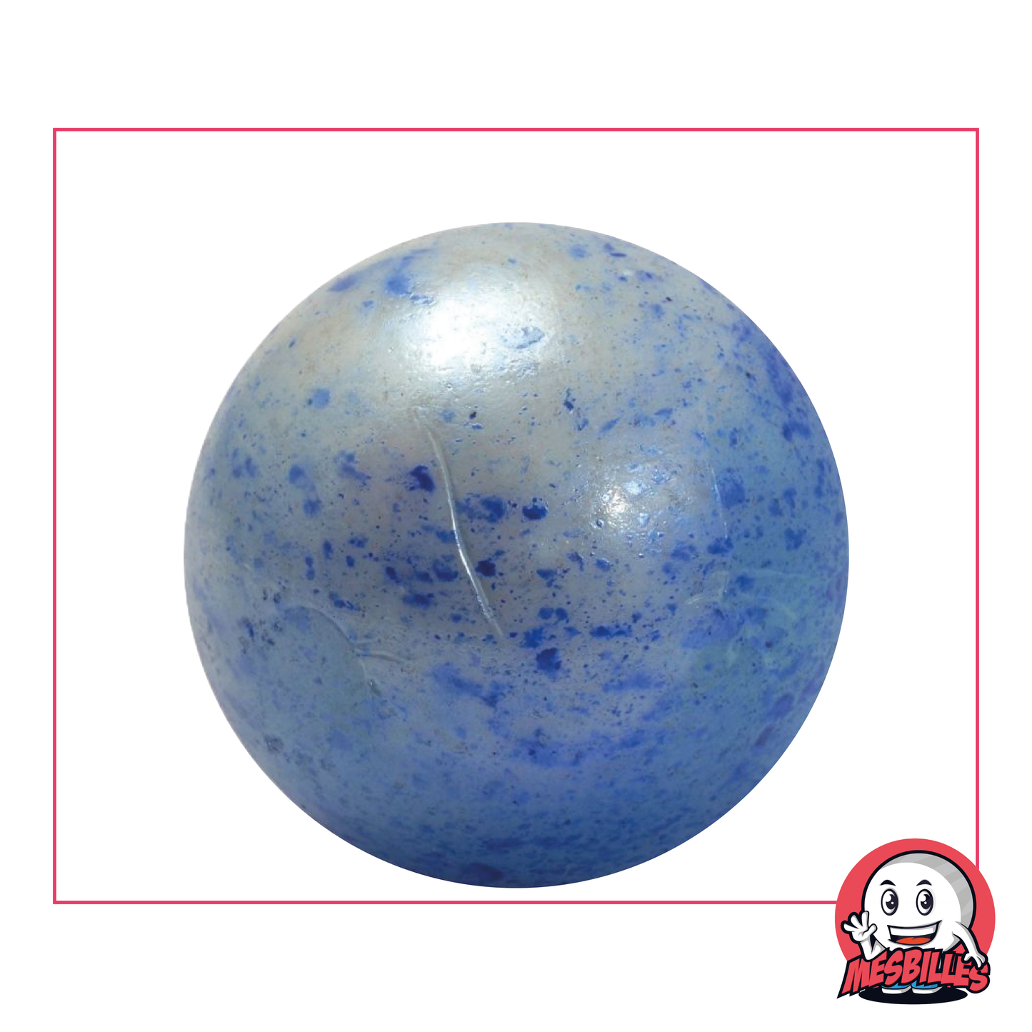 Canica azul Wolfgang 42 mm, blanco brillante con proyección azul, canica con forma de ballena, canica de gran tamaño