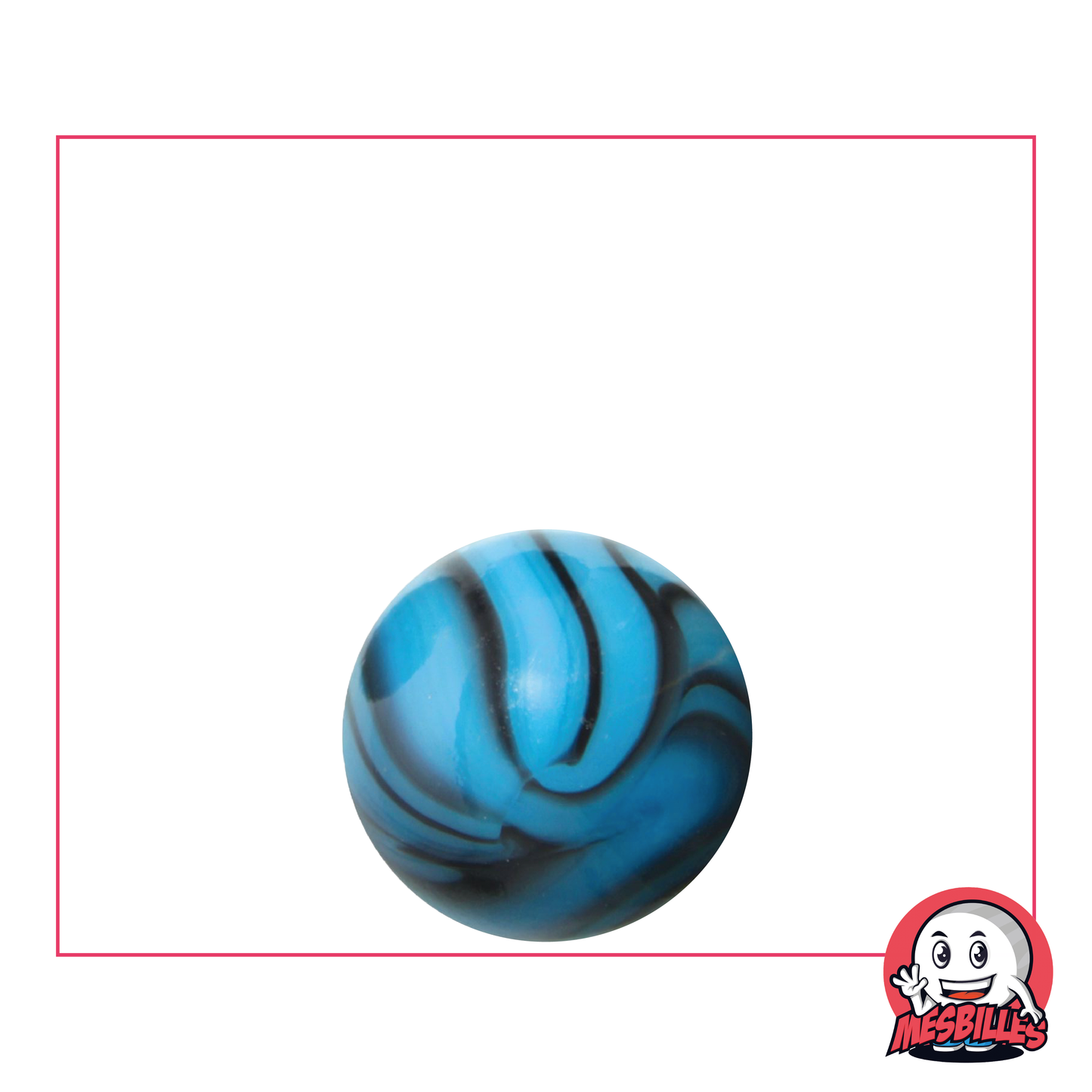 1 Canica Zebra Turquesa 16 mm Canica de vidrio opaco azul turquesa realzada con rayas negras