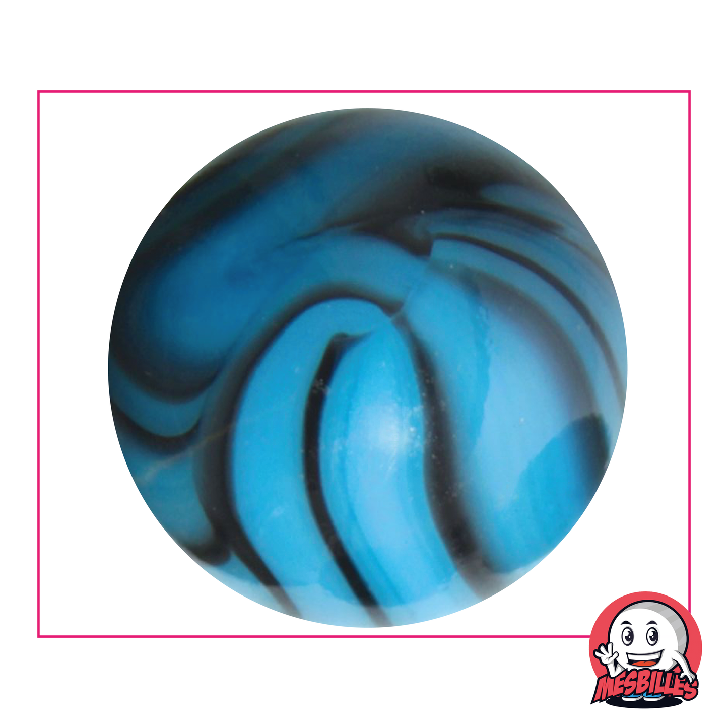 Canica Zebra Turquesa 50 mm Azul turquesa con rayas marrones oscuras, canica grande de gran tamaño