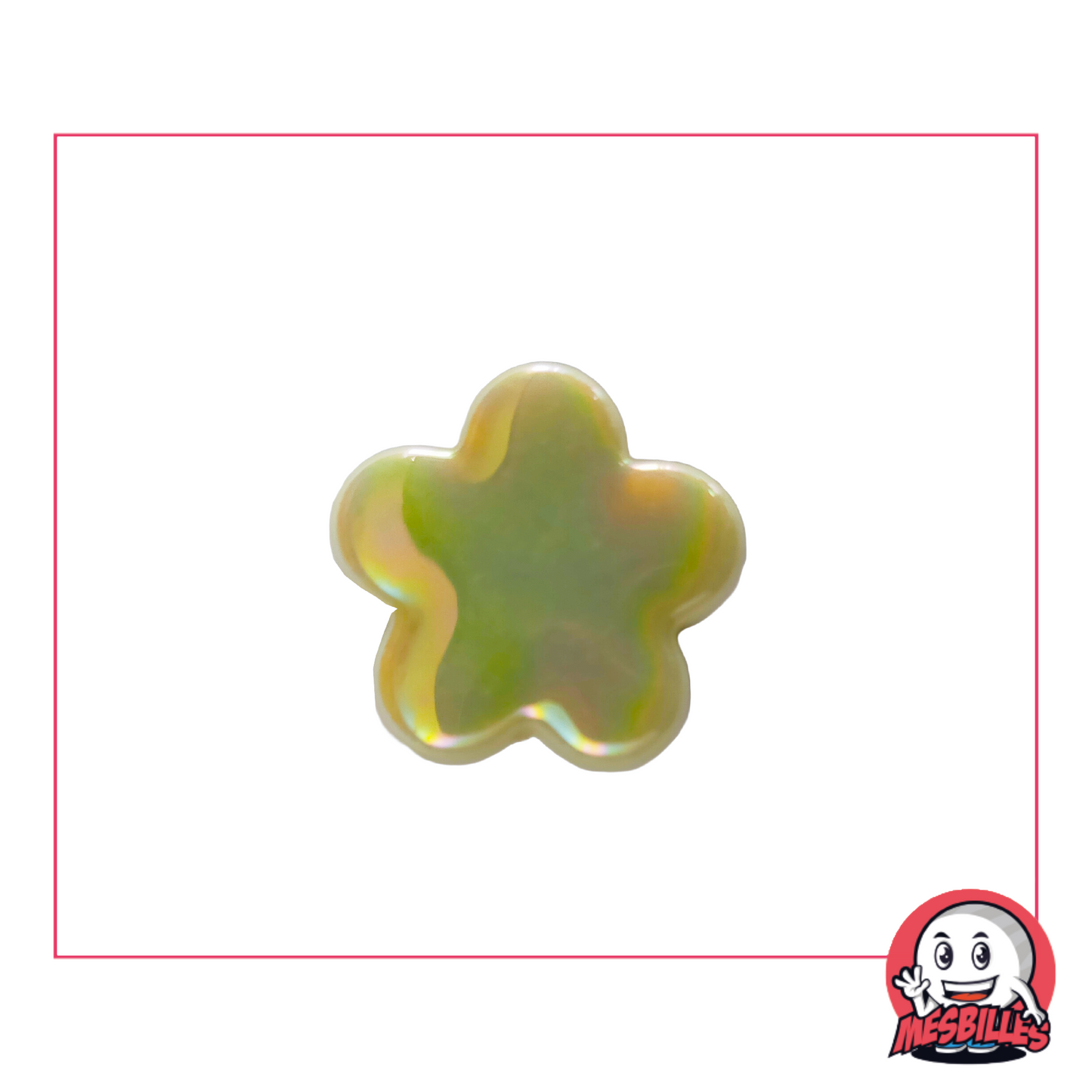 Canica Extraplana Flor en Vidrio Brillante con reflejos Perla: se utiliza para decorar, jugar y coleccionar.