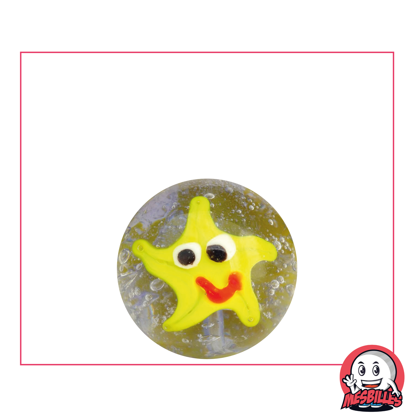 Canica artística Estrella de mar de 22 mm en cristal translúcido y estrella de mar estilizada sonriente