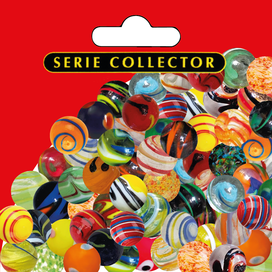 Imagen de la colección de canicas Collector Kim’Play: canicas multicolores, rayadas, marmoladas y vintage, de la serie de culto, disponibles por unidades