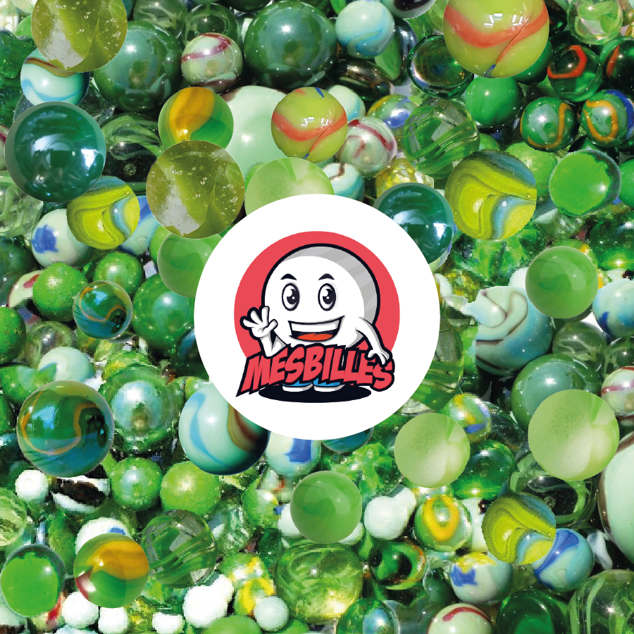Colección de canicas verdes MisCanicas: canicas redondas y planas con motivos variados, reflejos brillantes, ideales para decoración, juego o colección