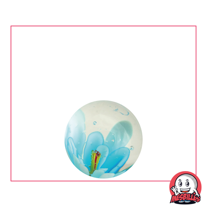 Canica Artística Flor 3D Turquesa de 16 mm, canica transparente con flor incrustada en el centro