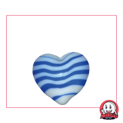 Canica con forma de corazón de vidrio opaco blanco con rayas azules, canica plana de 25 mm, MisCanicas