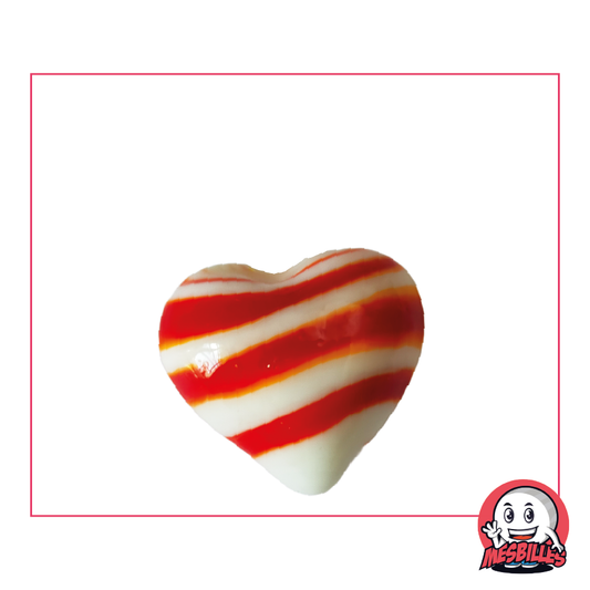 Canica con forma de corazón de vidrio opaco blanco y rayas rojas, canica plana de 25 mm, MisCanicas