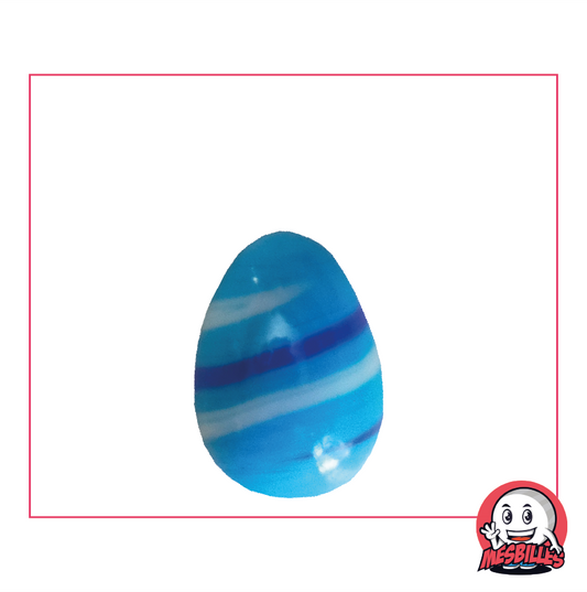 Canica Huevo MesBilles, ola oceánica, vidrio opaco azul claro rayado de blanco y azul, 25 mm