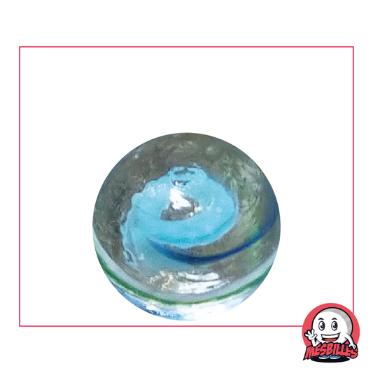 Canica Tortilla Azul 25 mm, el ingrediente secreto de los juegos infantiles, con rayas azules predominantes