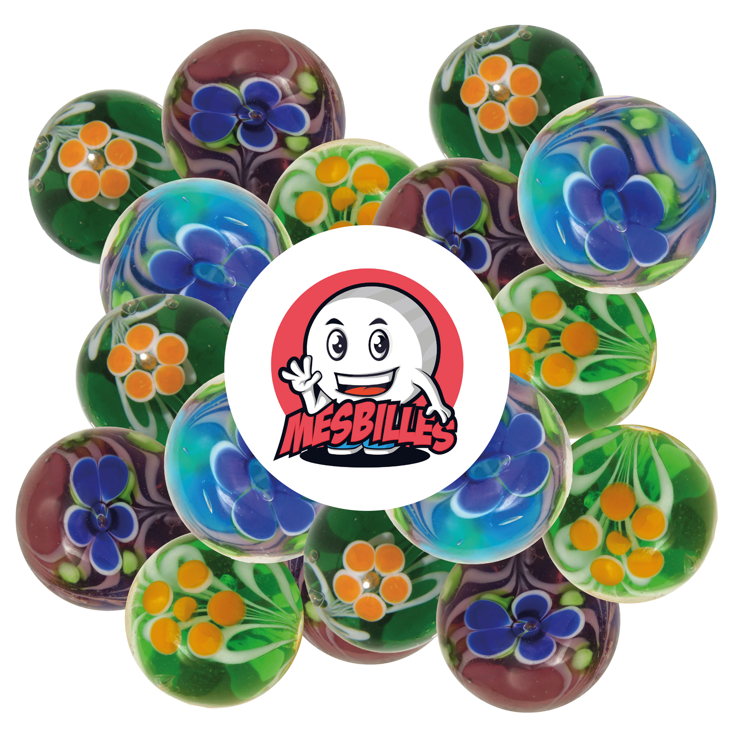 1 Canica Arte Floral Azul 16 mm