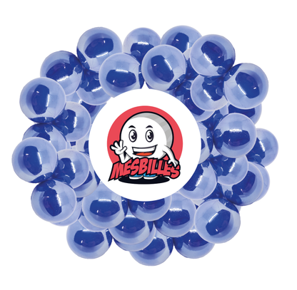 Imagen de la mascota MisCanicas rodeada de Canicas Brillantes 25 mm - Vidrio Opaco y Brillante Azul Nacarado - MisCanicas