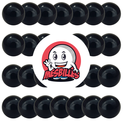 Imagen de la mascota MisCanicas rodeada de canicas opacas negras de 14 mm - Canica de vidrio redonda