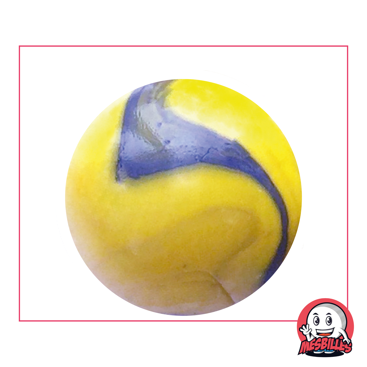 Canica Gauguin 42 mm de cristal de dos colores, amarillo y azul, canica de tamaño ballena, canica grande